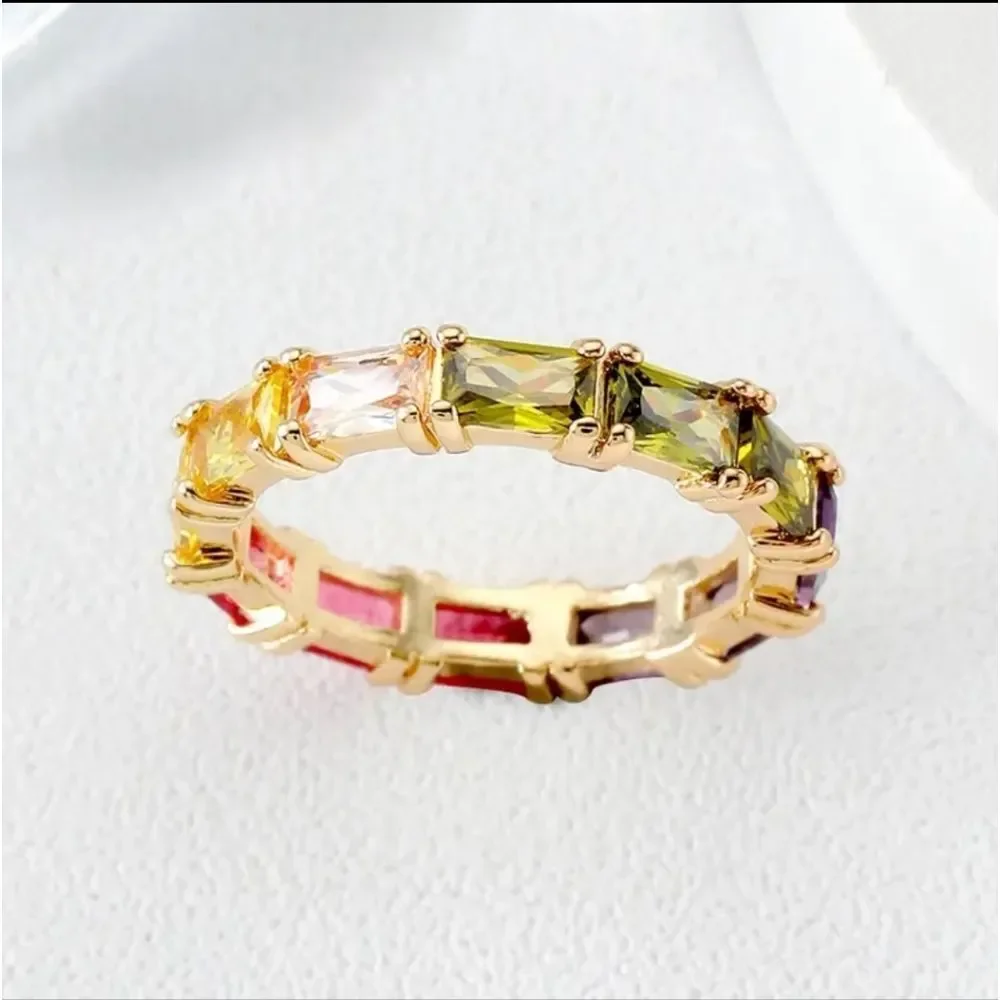 Multicolor Cubic Zirconia Circle Golden Plated Ring